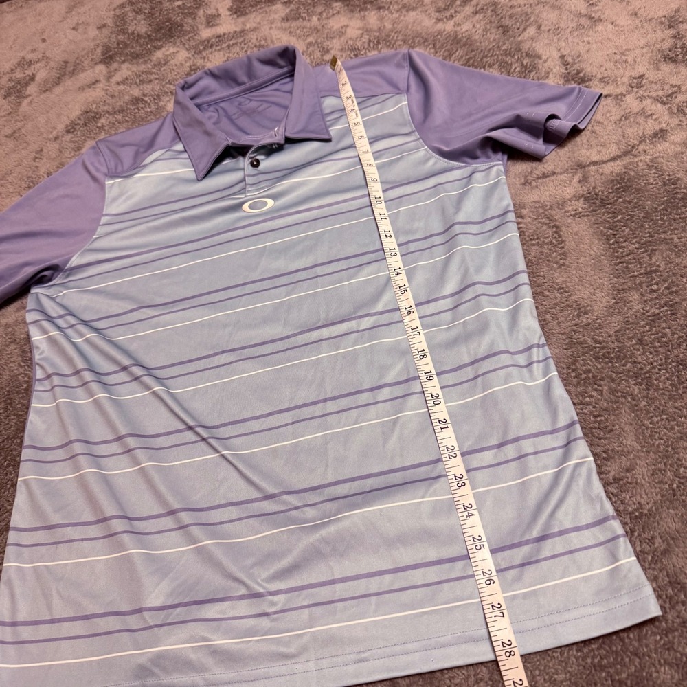 Oakley Mens Golf Polo Shirt Sz M Striped Short Sleeve Performance Gray Blue‎ - Picture 6 of 6